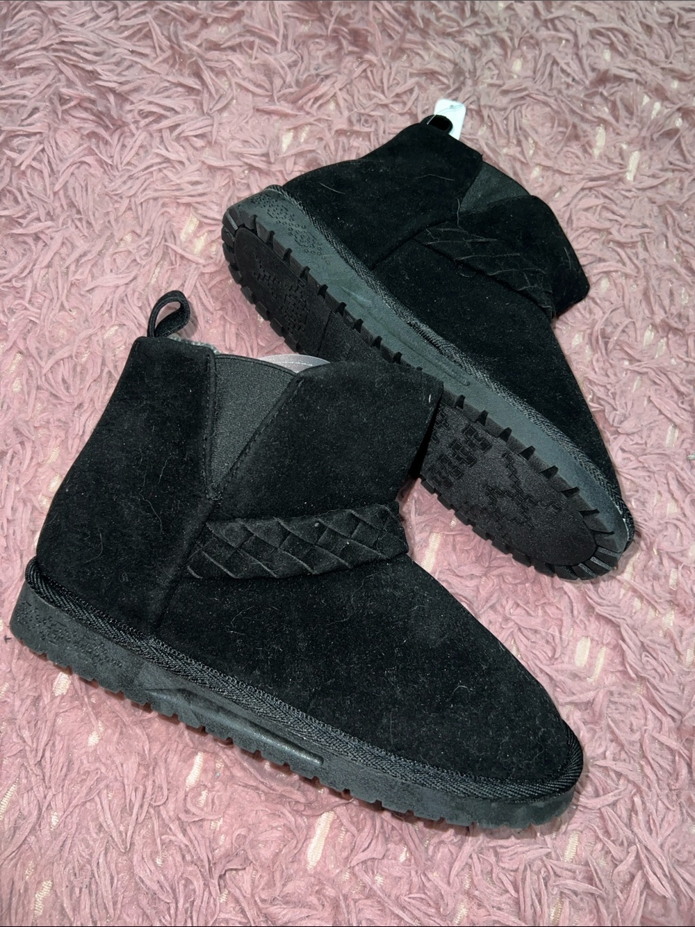 NWT Muk Luks Black Suede Ankle Booties with Braided Strap